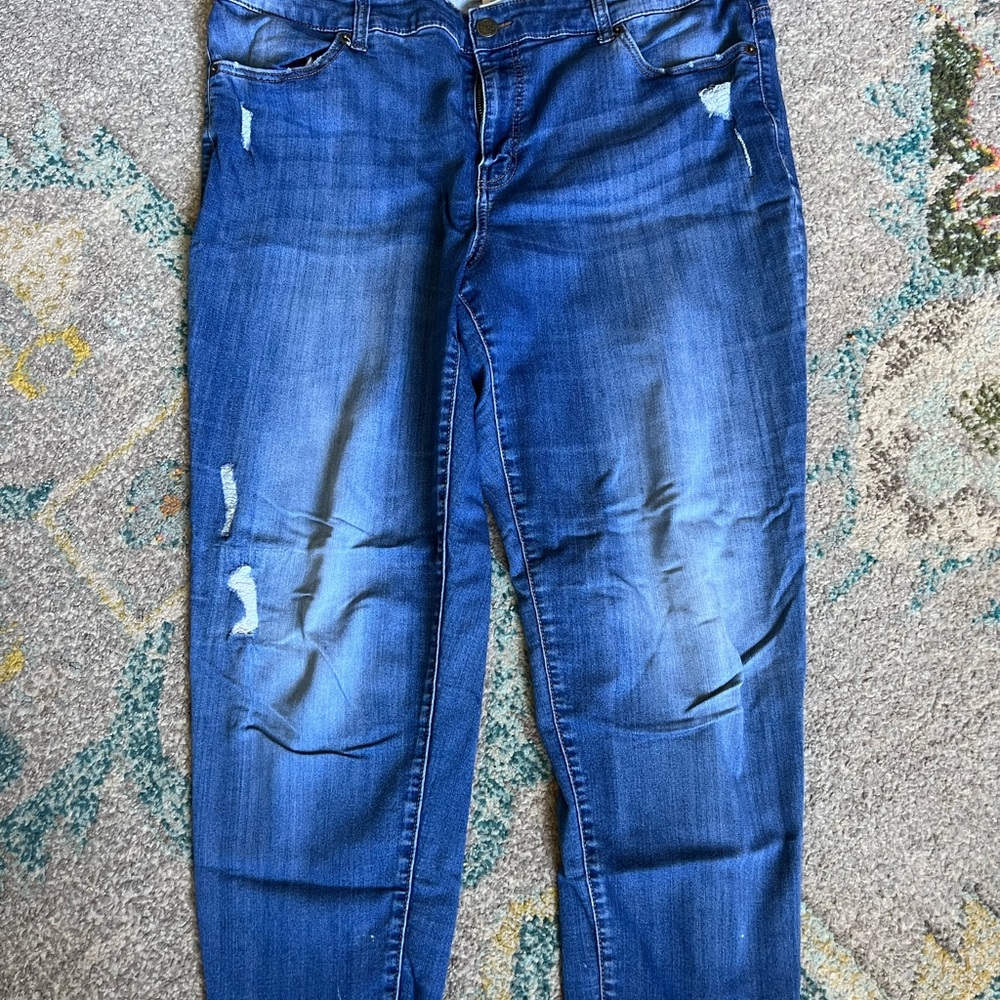 Terra & Sky Women's Blue Distressed Cropped Jeans 18W